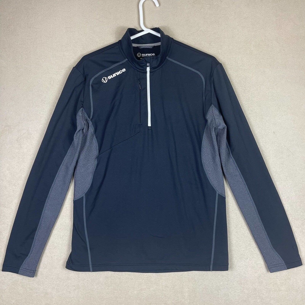 Sunice Mens M‎ Athletic Performance Long Sleeve Shirt 1/4 Zip Black Mock Neck